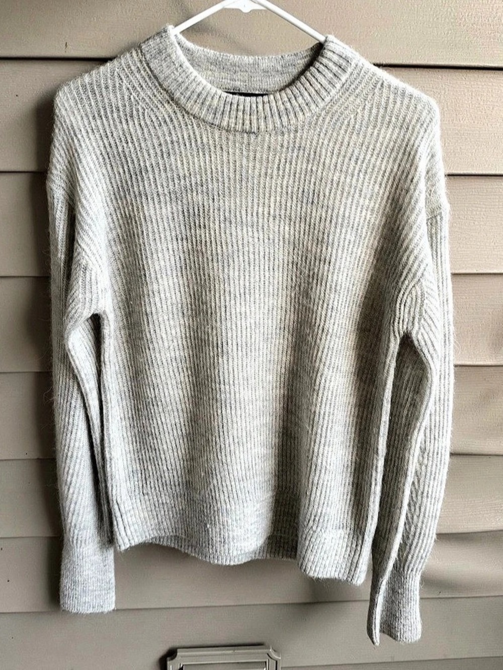 Quince Alpaca Wool Ribbed Knit Crewneck Fuzzy Sweater Women’s Size S Gray Cozy